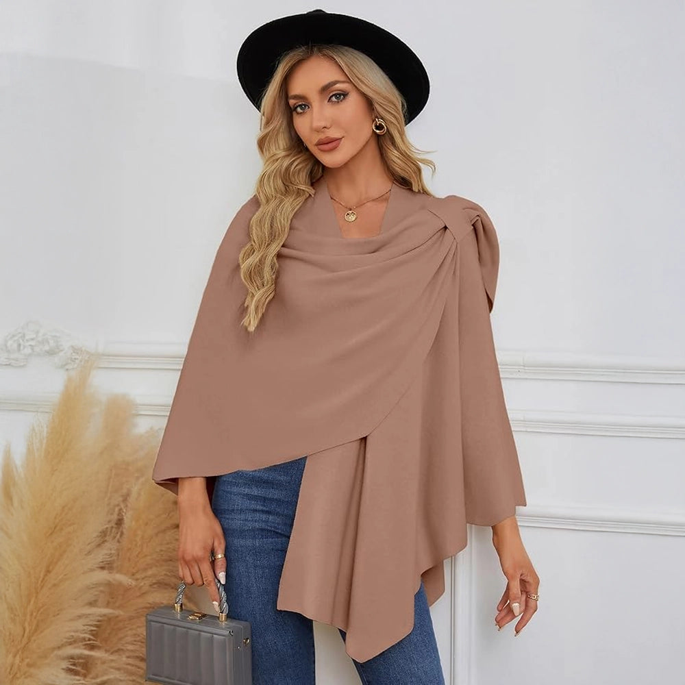 Women’s Elegant Knit Poncho Wrap – Cross-Front Fall Winter Topper