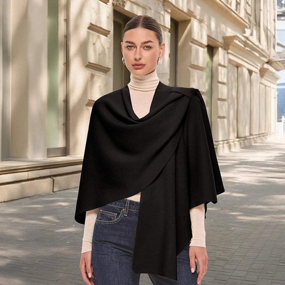 Women’s Elegant Knit Poncho Wrap – Cross-Front Fall Winter Topper