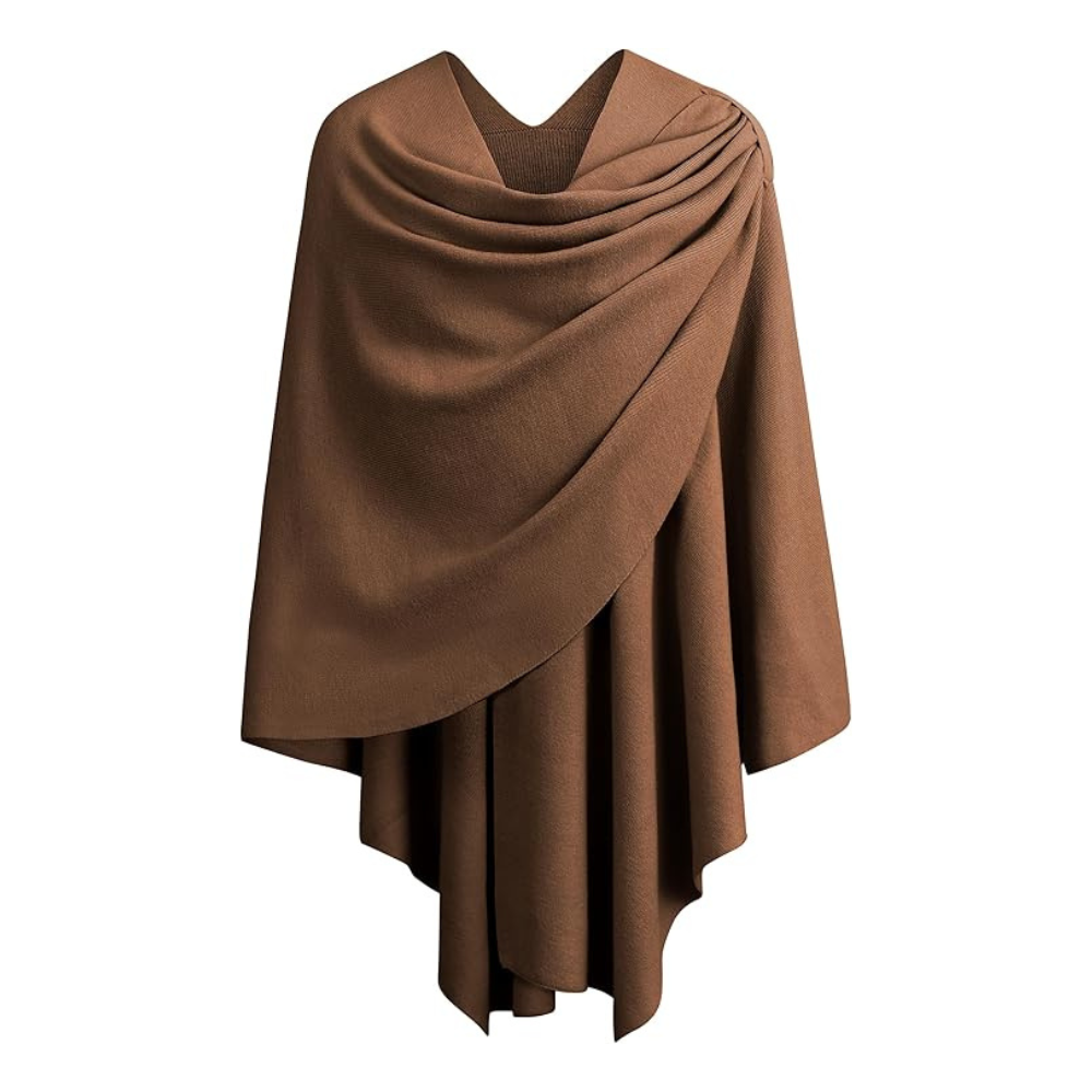 Women’s Elegant Knit Poncho Wrap – Cross-Front Fall Winter Topper