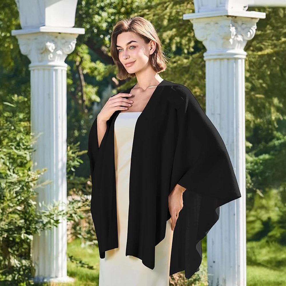 Women’s Elegant Knit Poncho Wrap – Cross-Front Fall Winter Topper